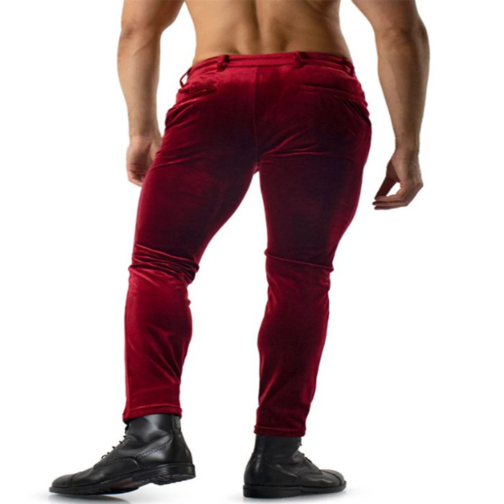Pantaloni a matita in morbido velluto primavera autunno da uomo Pantaloni slim eleganti vintage moda tinta unita non elasticizzata