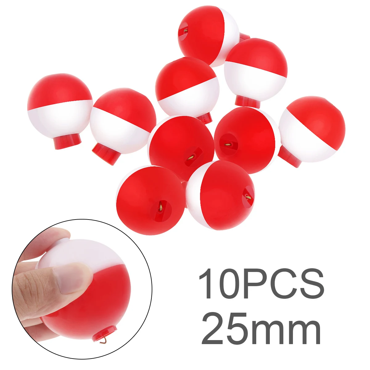 

10pcs/lot 25mm / 0.98inch Practical Fishing Bobber Floats Set Hard ABS Snap on Red White Push Button Round Buoy Small Size