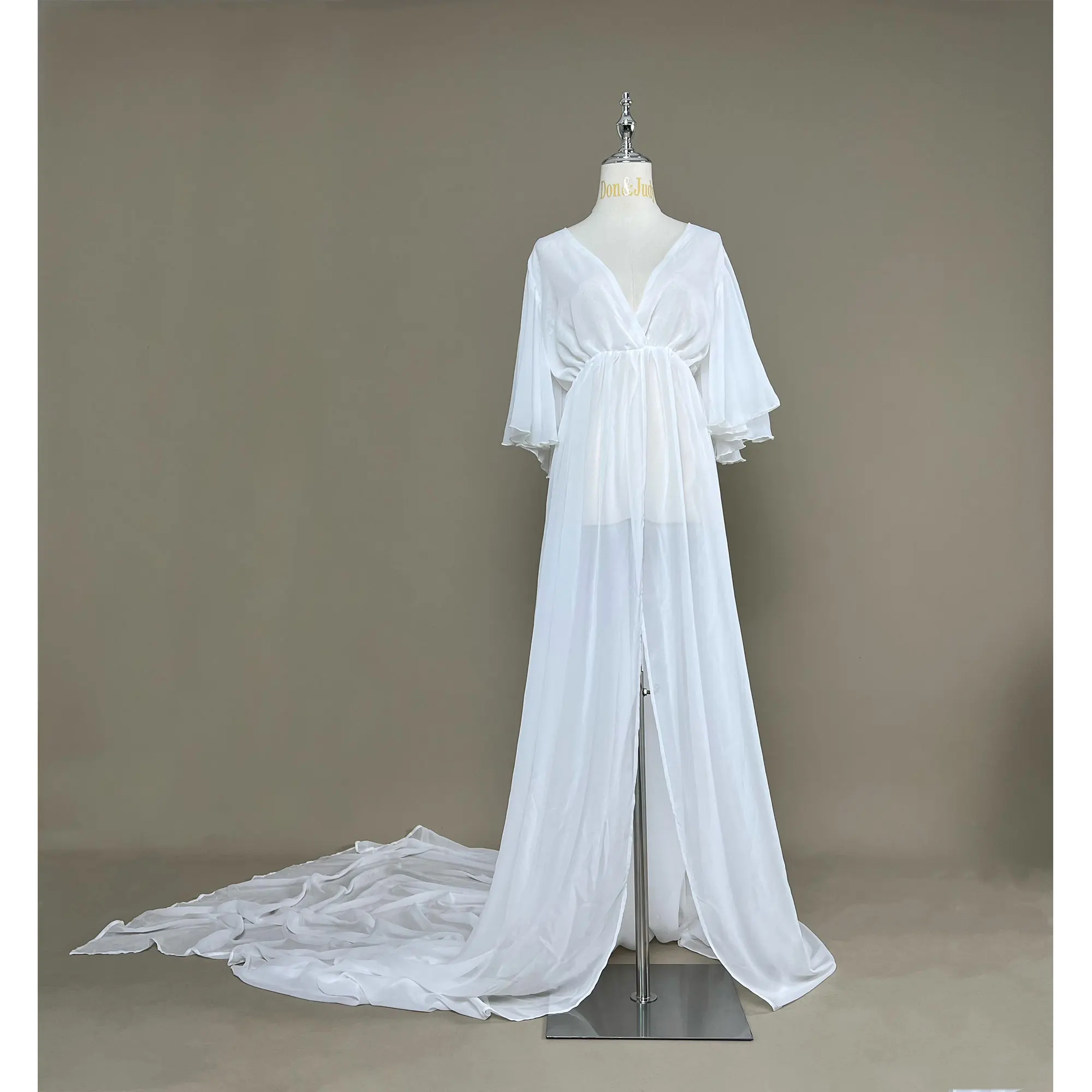 Maternity Photography Clothing White V - neck Chiffon Slit in the Middle Trailing Skirt Chic Maternity Gowns for Picture Taking