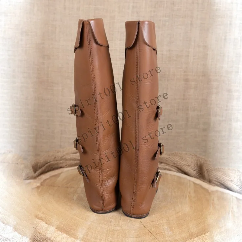Medieval European Flat Buckle Boots American Adult Men And Women Renaissance Fashionable Metal Decoration Casual Style Boot - view 4