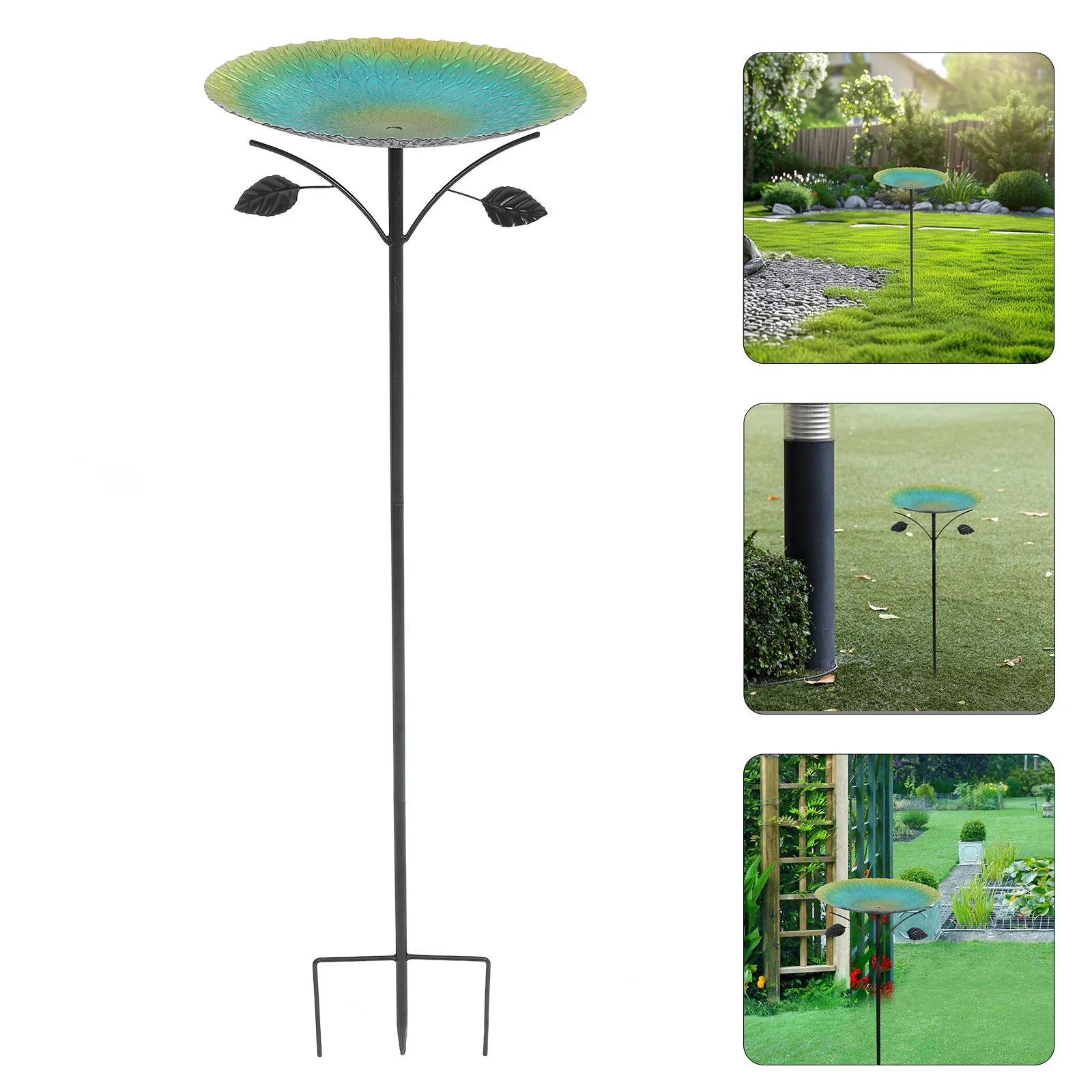

Bird Bath Bowl with Metal Stake Outdoor Garden Decor for Small Birds Multi-Functional Feeder and Watering Station Stake Bird
