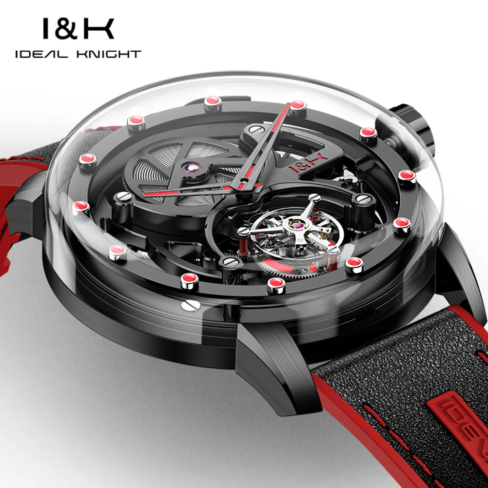 理想的な騎士6809リアルトゥールビヨンメンズ腕時計限定版完全透明ホロウ自動巻き機械式腕時計