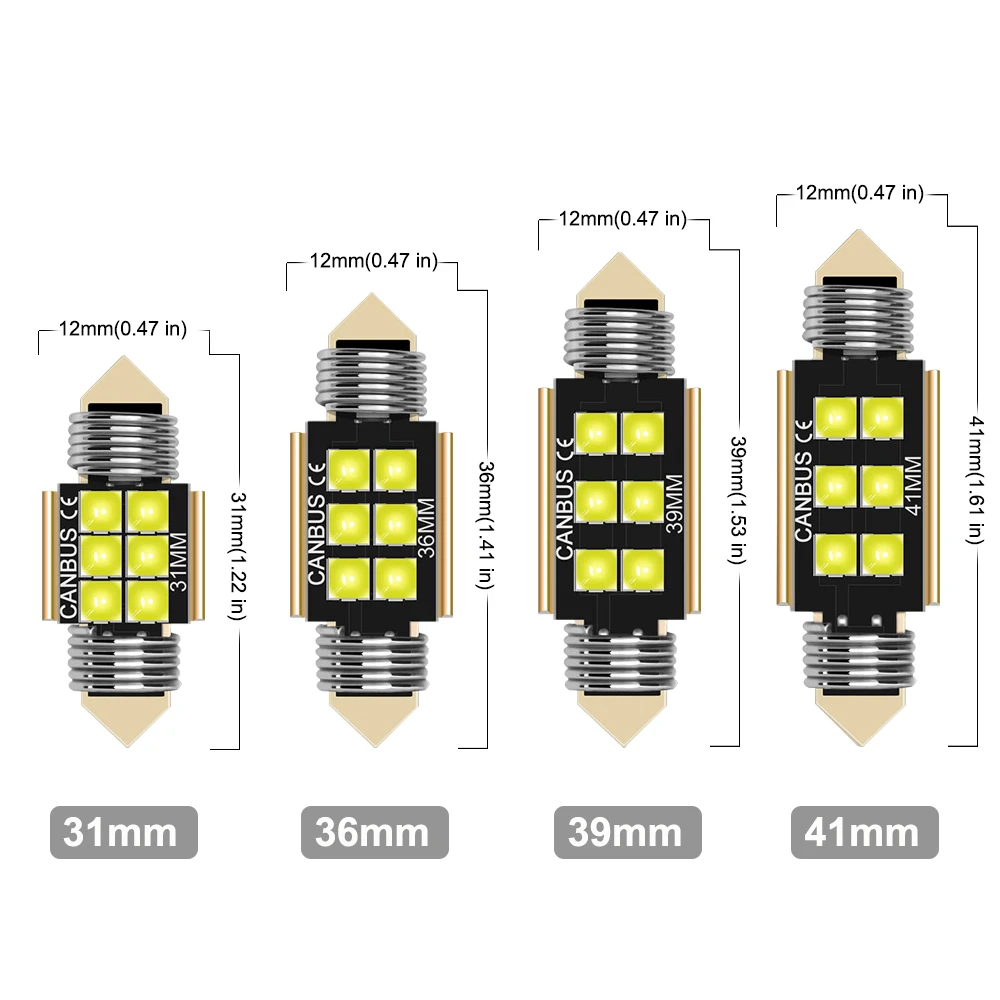 1/10 PCS Festoon LED Bulbs Canbus C5W 31mm 36mm 39mm 41mm 12V  7000K White Car Interior Dome Maps Trunk License Plate Lights