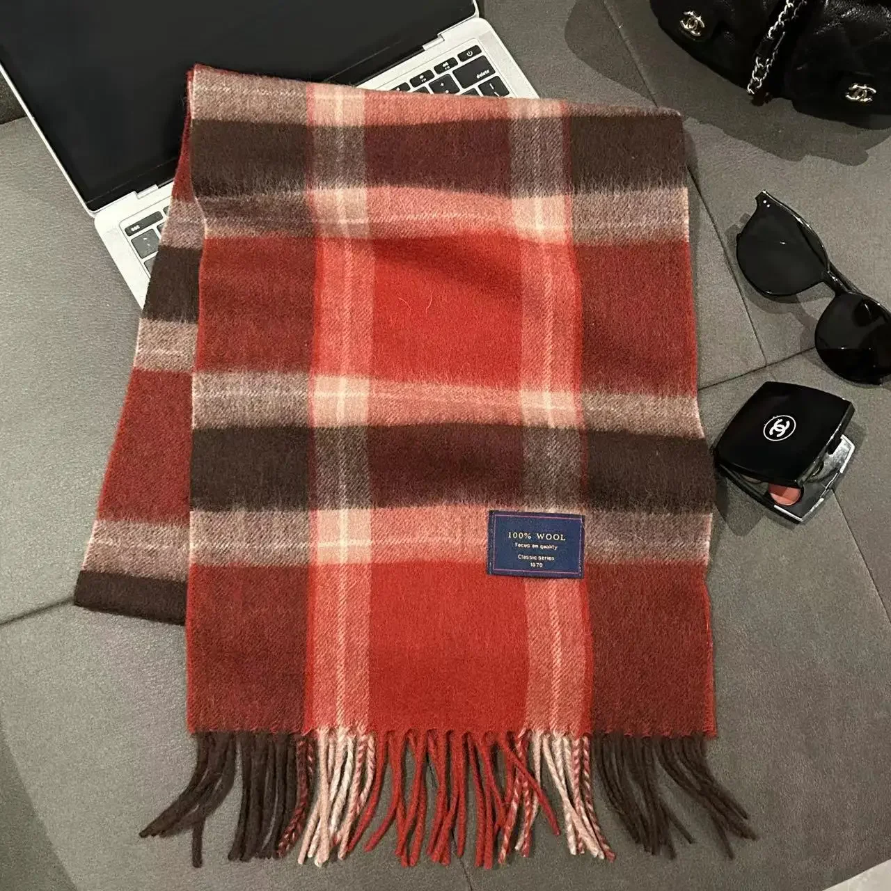 New Year\'s Red 100% Wool Versatile Plaid Scarf Women\'s Winter Men\'s Couple Cashmere Warm Double sided Neck