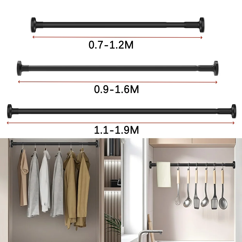 Adjustable Wardrobe Rail,Extendable Curtain Rod for Windows & Showers, Closet Hanging Rails for Clothes Wardrobe Bathroom