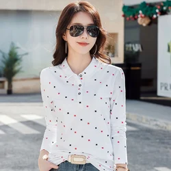 Autumn Winter New Women's Clothing Full Body Printed Long Sleeved Lapel Polo Shirt Slim Fit Casual Cotton Comfortable Temper Top