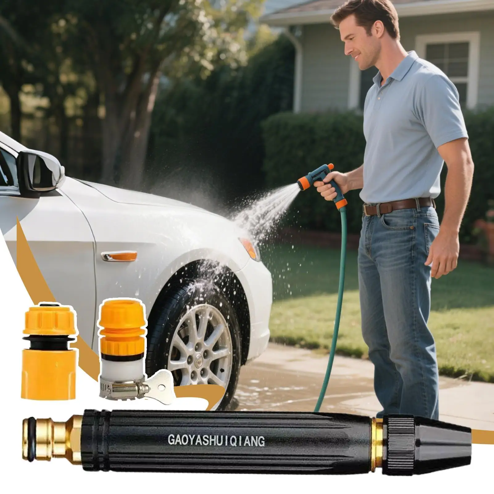 Garden Hose Nozzle Handheld Ergonomic Washer with 3 Spraying Modes High-Pressure Car Washer for Washing Watering Cleaning Yards
