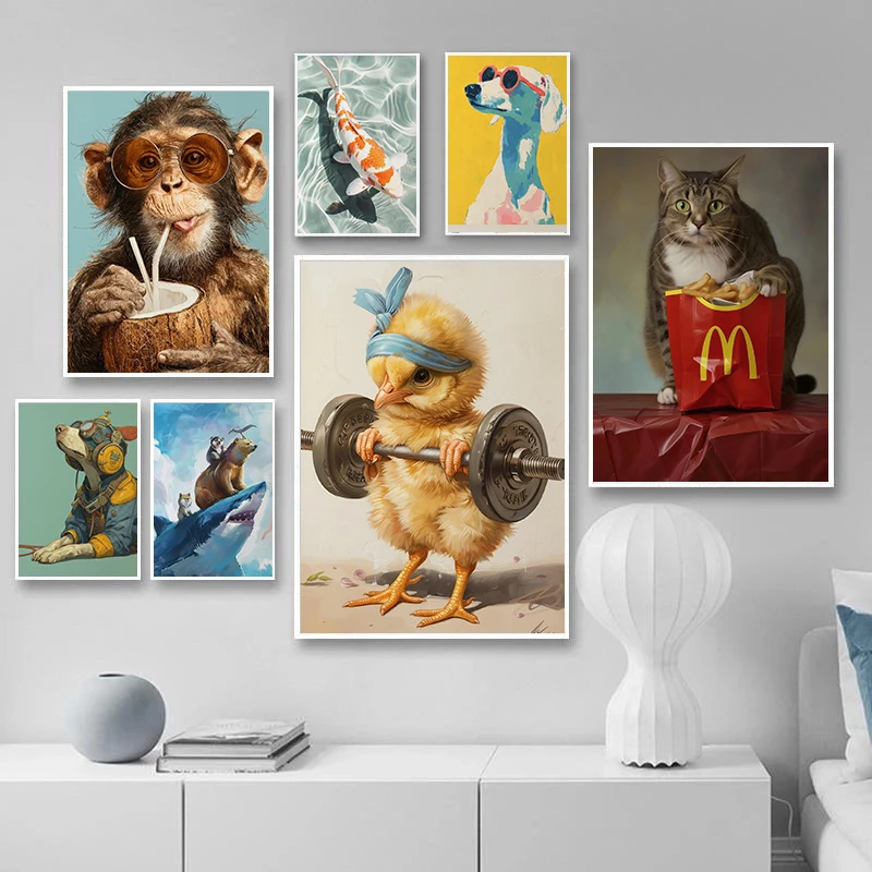 Vivid Lively Interesting And Quirky Animal Art Posters Canvas Printing Living Room Bedroom Gallery Wall Decoration Paintings