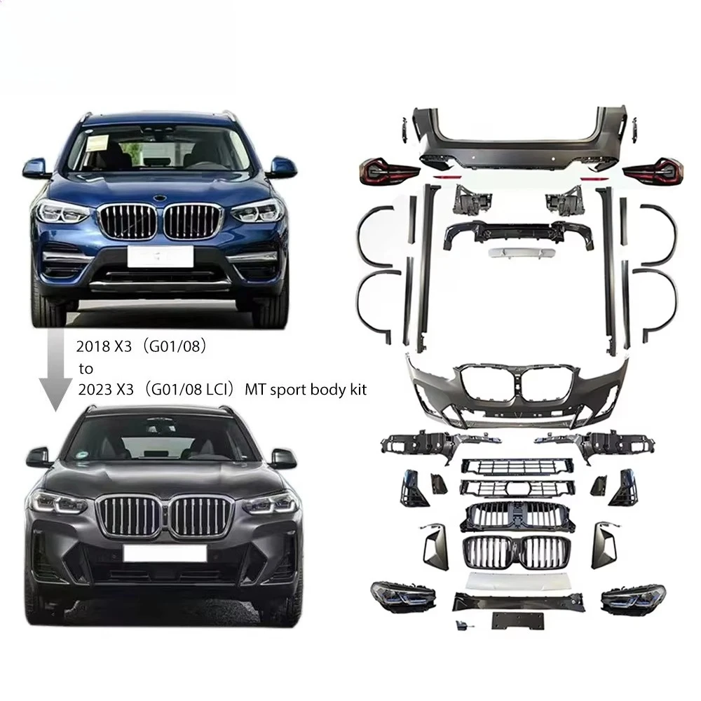 2018y X3 G01/08 Old to New 2023y X3 G01/08 LCI MT Sport Body Kit New Bumpers Grille Head Light Tail Light Over Fenders