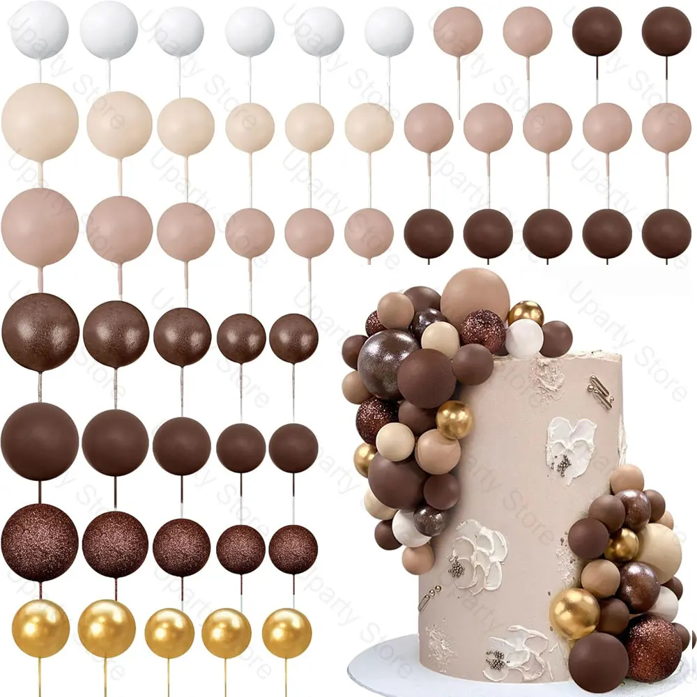 55 Stück Blush Pink Kugel-Kuchendekorationen Glitzer Roségold Nude Hellrosa Kuchenkugeln für Geburtstag Babyparty Hochzeit Tortendekoration – Detail 7
