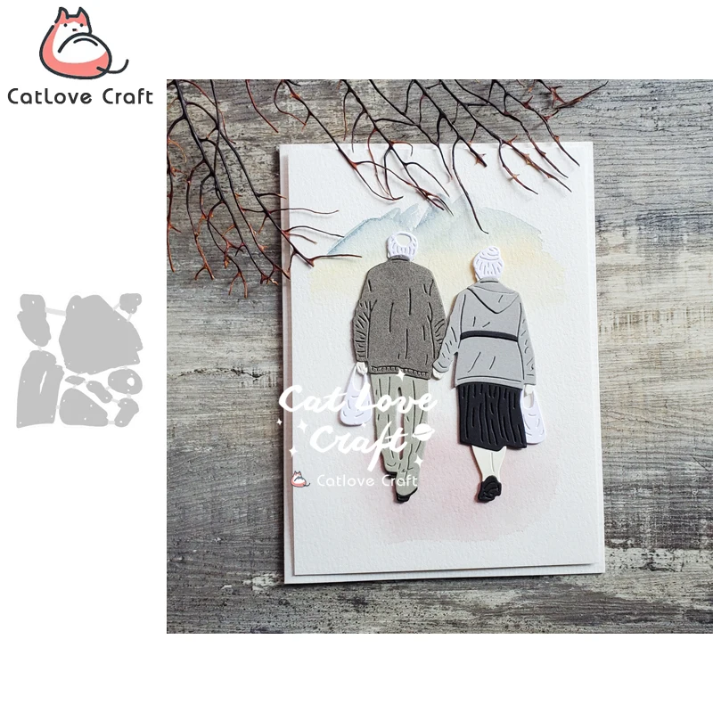 Catlove Elderly couple holding a bag Metal Cutting Dies Scrapbooking Stencil Die Cuts Card Making DIY Craft Embossing New Dies
