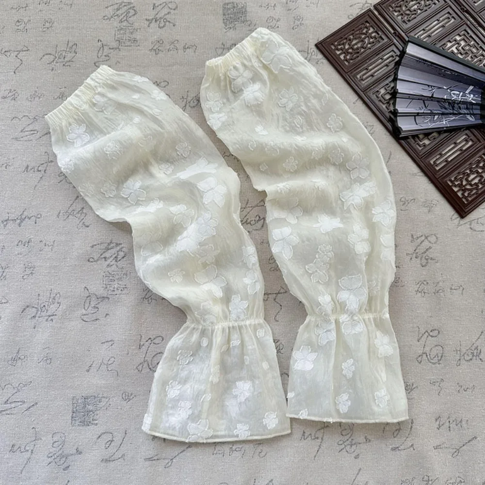 Sottile dolce stile cinese maniche fiore anti-UV chiffon protezione solare copri braccio protezione solare guanti da ciclismo elastici donna