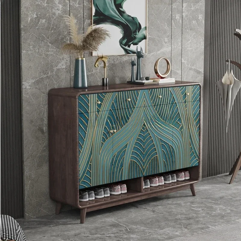 Solid Wood Home Storage Porch Cabinet Multi-functional Living Room Partition Integrated Decorative LockerX14