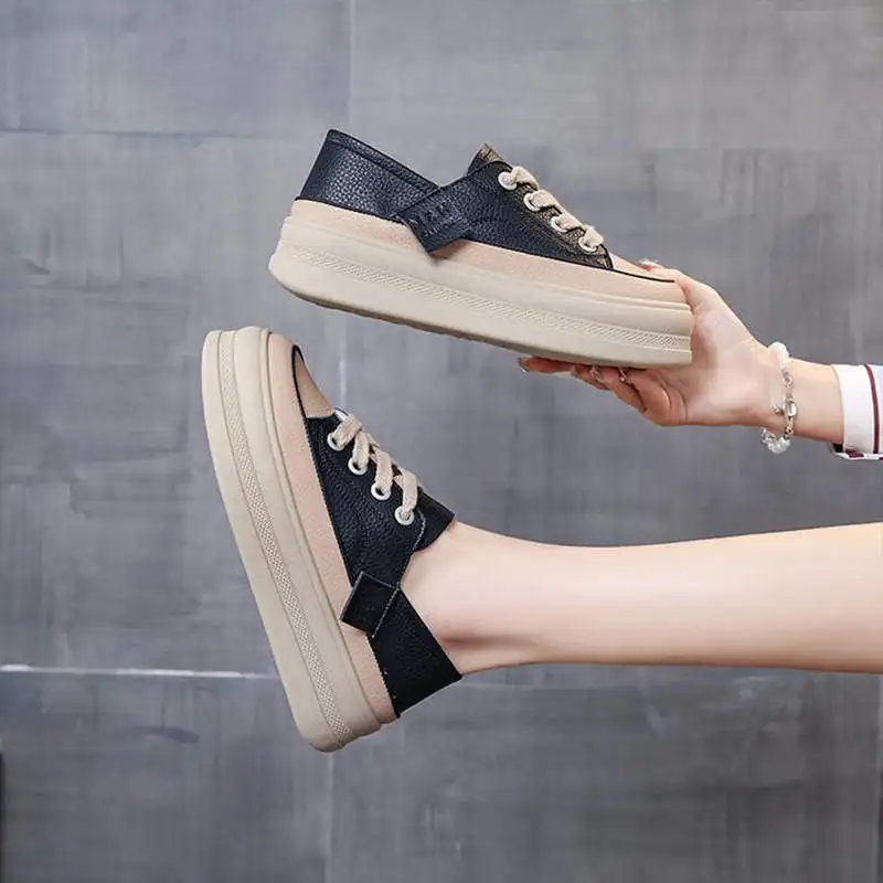 

Casual Sport Shoes Thick Bottom Heightening Women's Loafers round Toe Rubber Outsole Low Cut Canvas Shoes for Autumn 2025