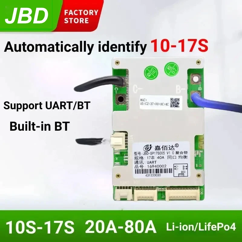 JBD BMS 10S 11S 36V 12S 13S 14S 48V 16S 17S LiFePo4 Smart BMS 20A 40A 50A 60A 80A 120A Balance Li ion Lithium Battery UART BT