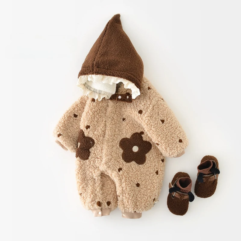 

2025 Hot Winter Newborn Hair Flower Pattern Thickened Hoodie Warm Wave Point Outerwear Climbing Clothes