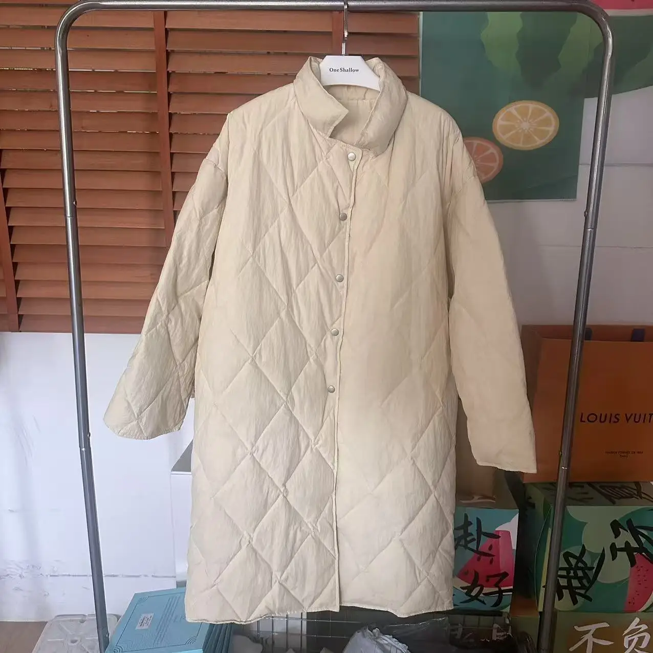 

Autumn and Winter Women's Down Jacket Windproof Stand Collar Oversized Diamond Grid Down Jacket