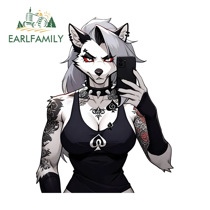 EARLFAMILY Black Tattoos Furry Loona Car Stickers Gothic Eye-Catching Decal Occlusion Scratch Sunscreen Campervan Accessories