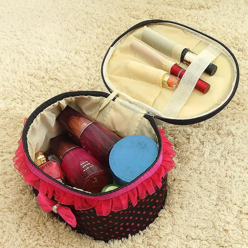 1pcs Dot Bowknot Women Lace Patchwork Organizer Bag Makeup Cases Female Lace Cosmetic Bag Waterproof Cosmetic Pouch Home