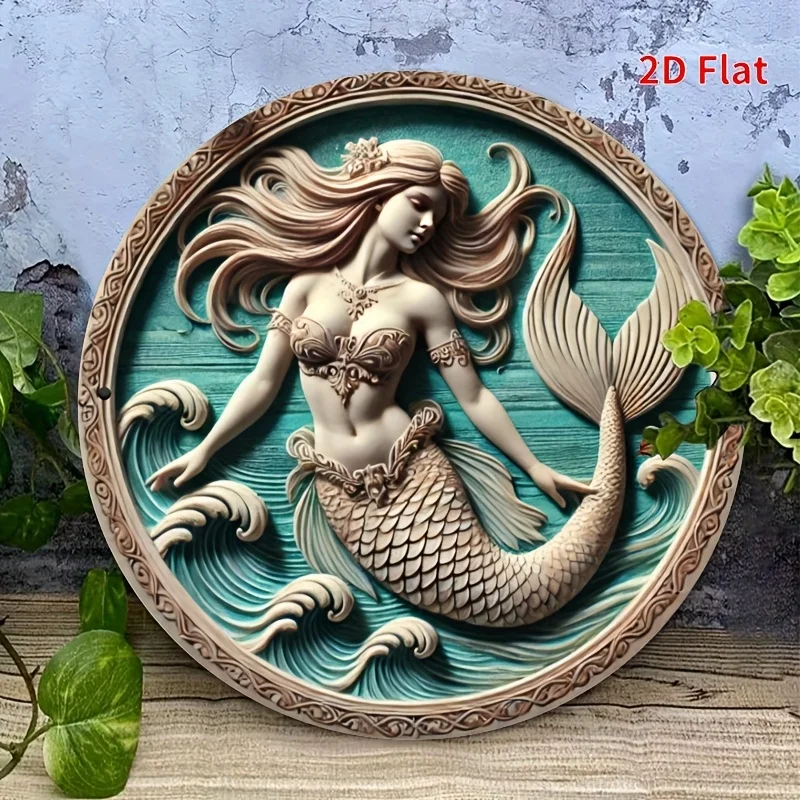 2D Printed Art Featuring a Mermaid Theme, Perfect As a Gift for Pet Lovers. This Metal Wall Decoration Is a Single Piece, Measur