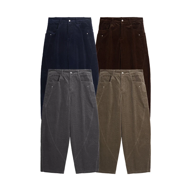 INFLATION 100% Cotton Corduroy Cargo Pants Men Loose Casual Japanese Vintage 3D Cut Trousers