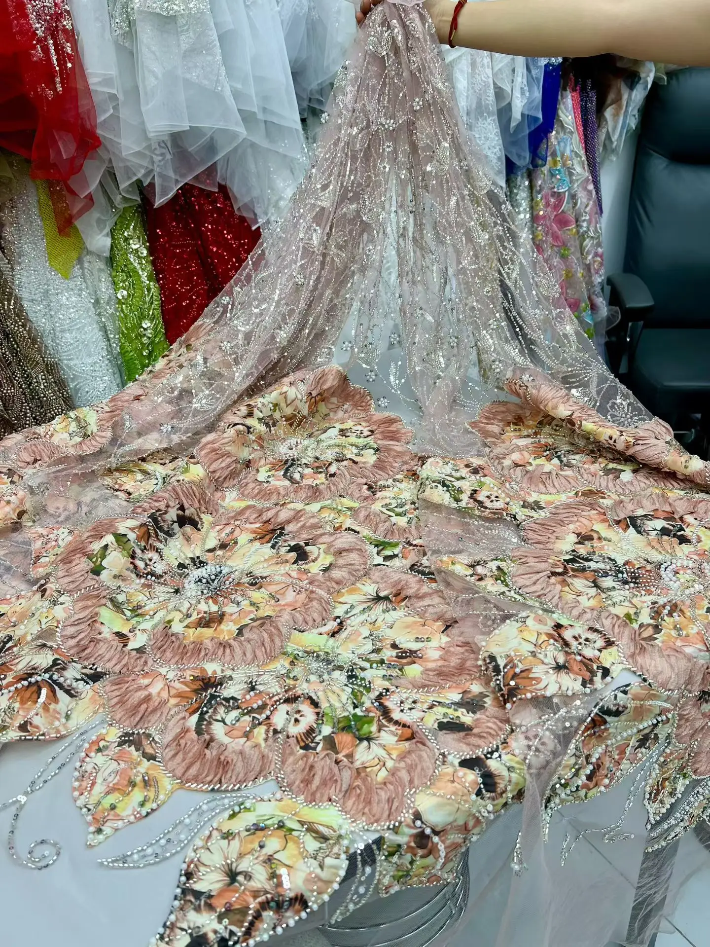 African Heavy Beaded Lace Fabric 2025 High-Quality Sequin Black French Chiffon For Nigerian Woman Wedding Style Material Hm120-1