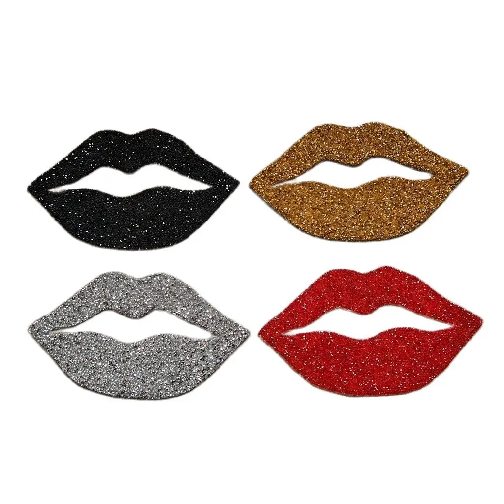 

1PCS iron on diamond lips patch big mouse black silver gold red patches Lips Badges Patches for Clothing Iron embroidered badge