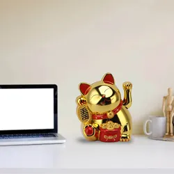 5.5 Inch Electric Fortune Cat Ornament Waving Arm Lucky Cat Statue Plastic Cat Sculpture For Home Table Car Decor