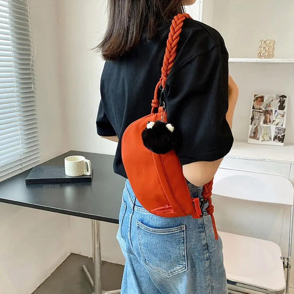 Fashion Underarm Bag Small Shoulder Messenger Bag for Women Trendy Shell Mini Handbag with Cute Cartoon Hairball Pendant