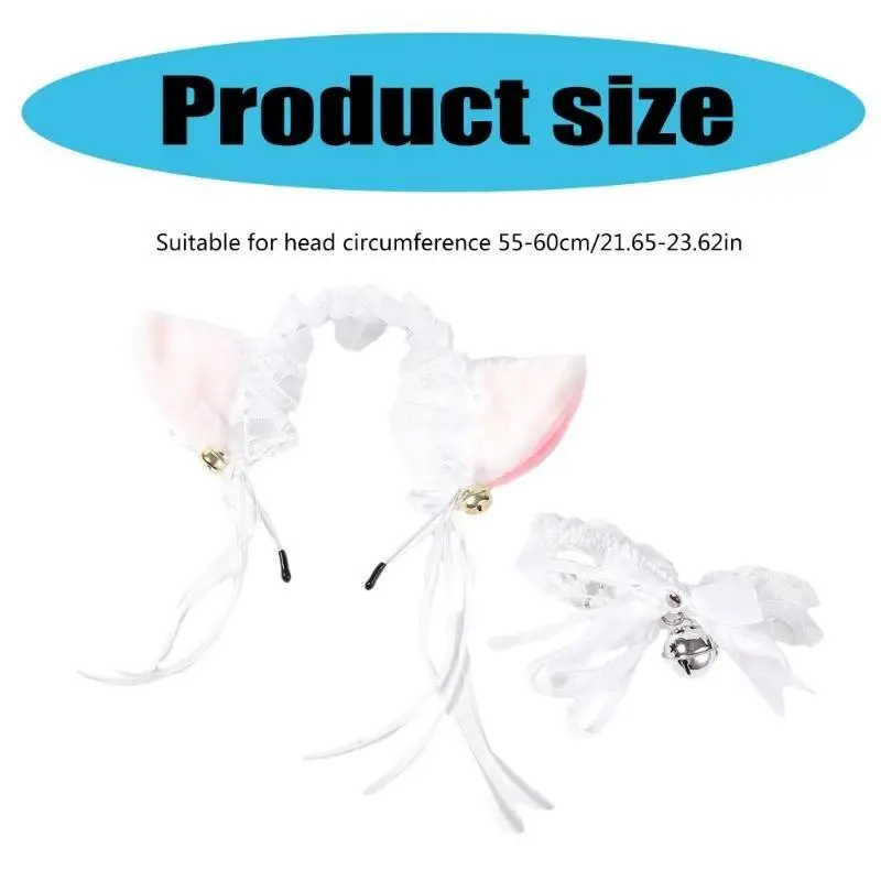 39BD 할로윈 의상 액세서리 모피 귀 머리띠 및 레이스 초커 목걸이 여자 소녀 크리스마스 할로윈