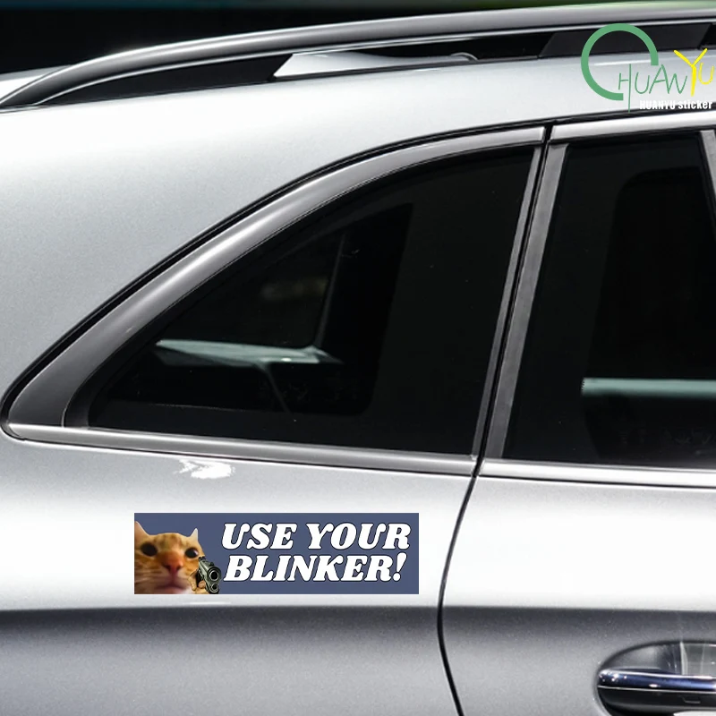 Use Your Blinker! Gun Cat Bumper Sticker Funny Cat Sticker External Accessories Waterproof Vinyl Decals