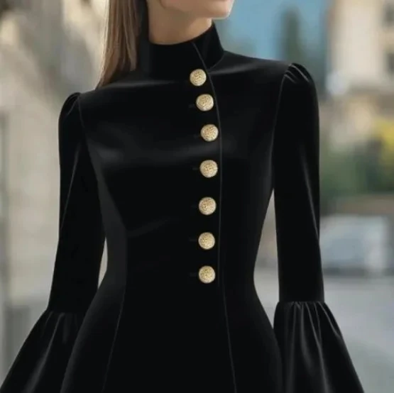 

Autumn Women's Slim Sexy High Neck Flared Sleeve Suit Dress 2025 New Temperament Commuting Female Fashion Elegant Dresses