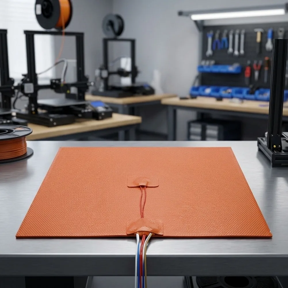 For 3D Printing Orange Silicone Heated Bed Mat Even Temperature Distribution Strong 3 Meter Backing For 3D Printers