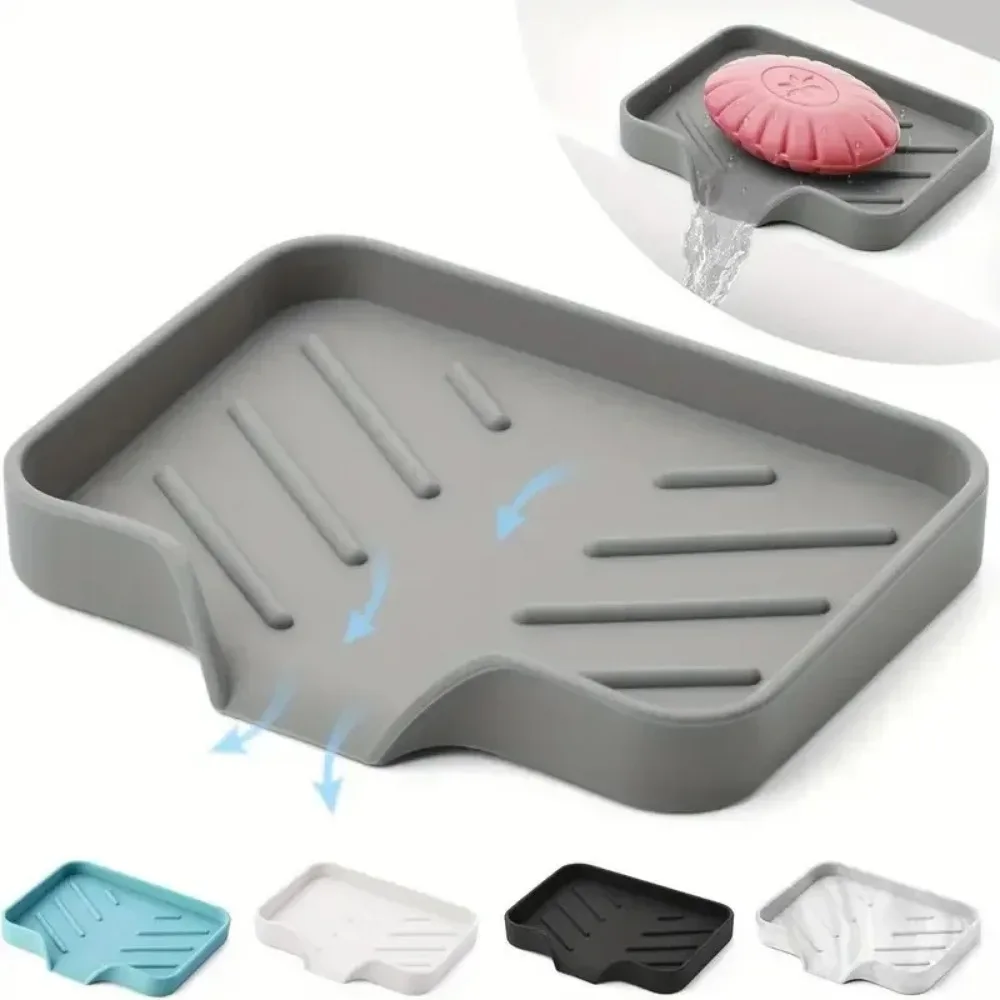 Sink Scrubber Brush Soap Storage Rack Kitchen Organizer Sink Silicone Tray with Drain Soap Sponge Storage Holder Countertop