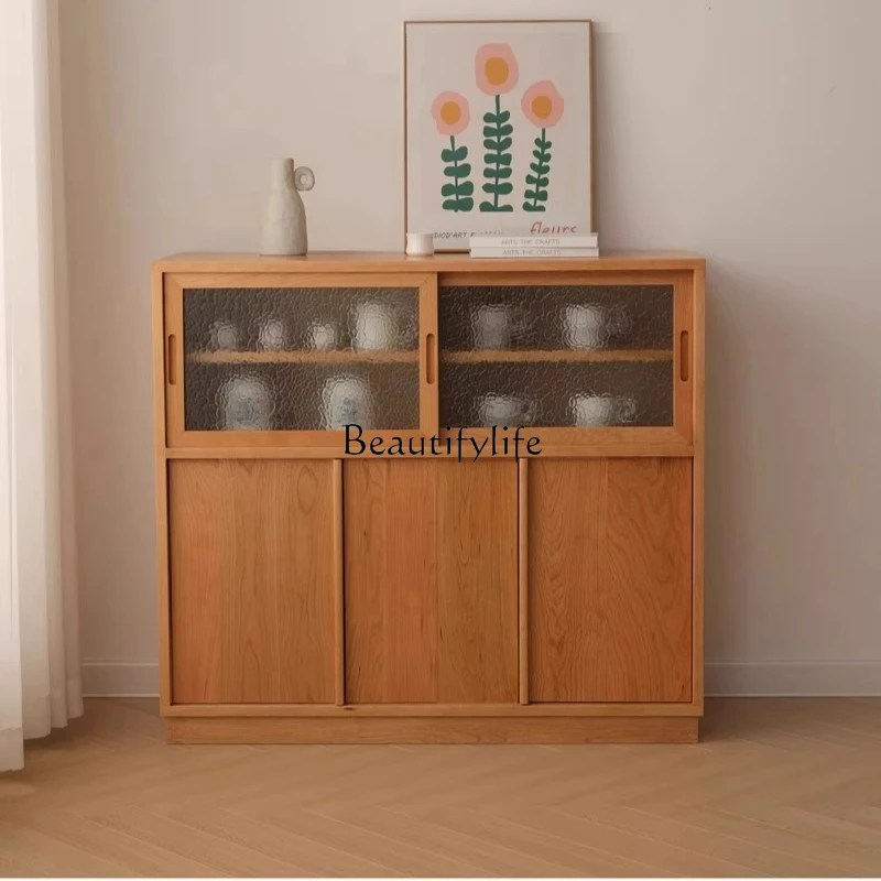 

Nordic cherry wood dining side cabinet simple Japanese-style solid wood storage tea room living room white oak small apartment