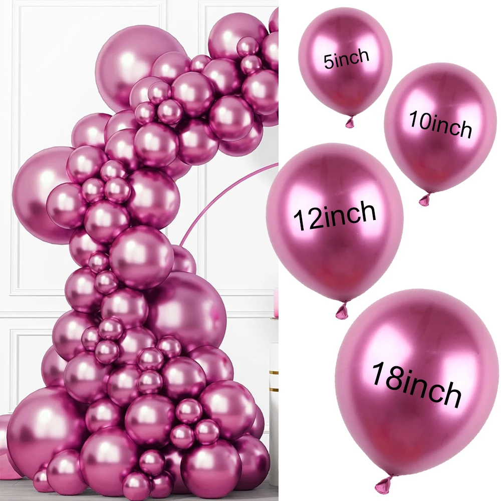 100Pcs Metallic Rose Red Balloons Chrome Magenta Latex Balloon Valentine’s Day Wedding Girls Birthday Party Supplies Decorations