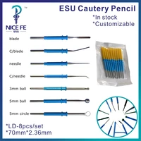 10 unids/pack al por mayor ESU lápiz cautería aguja electrodo de hoja electroquirúrgica 70mm * 2,36mm electrocoagulador electrocauterización
