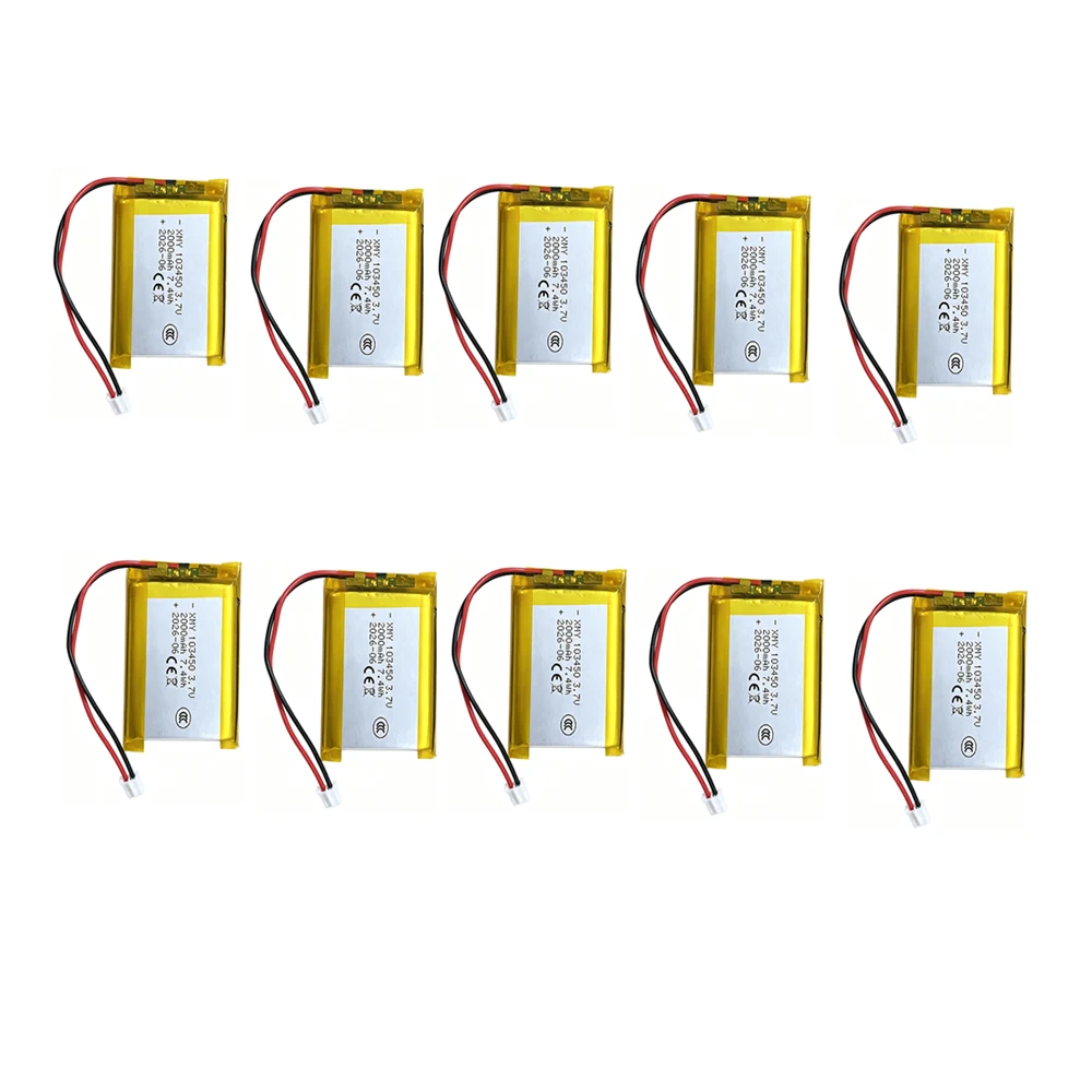 103450 3,7 V 2000 mAh wiederaufladbarer Polymer-Lithium-Akku Jst PH 2,0 mm 2-poliger Stecker für Kamera, GPS, Navigator, MP5, Bluetooth-Headset