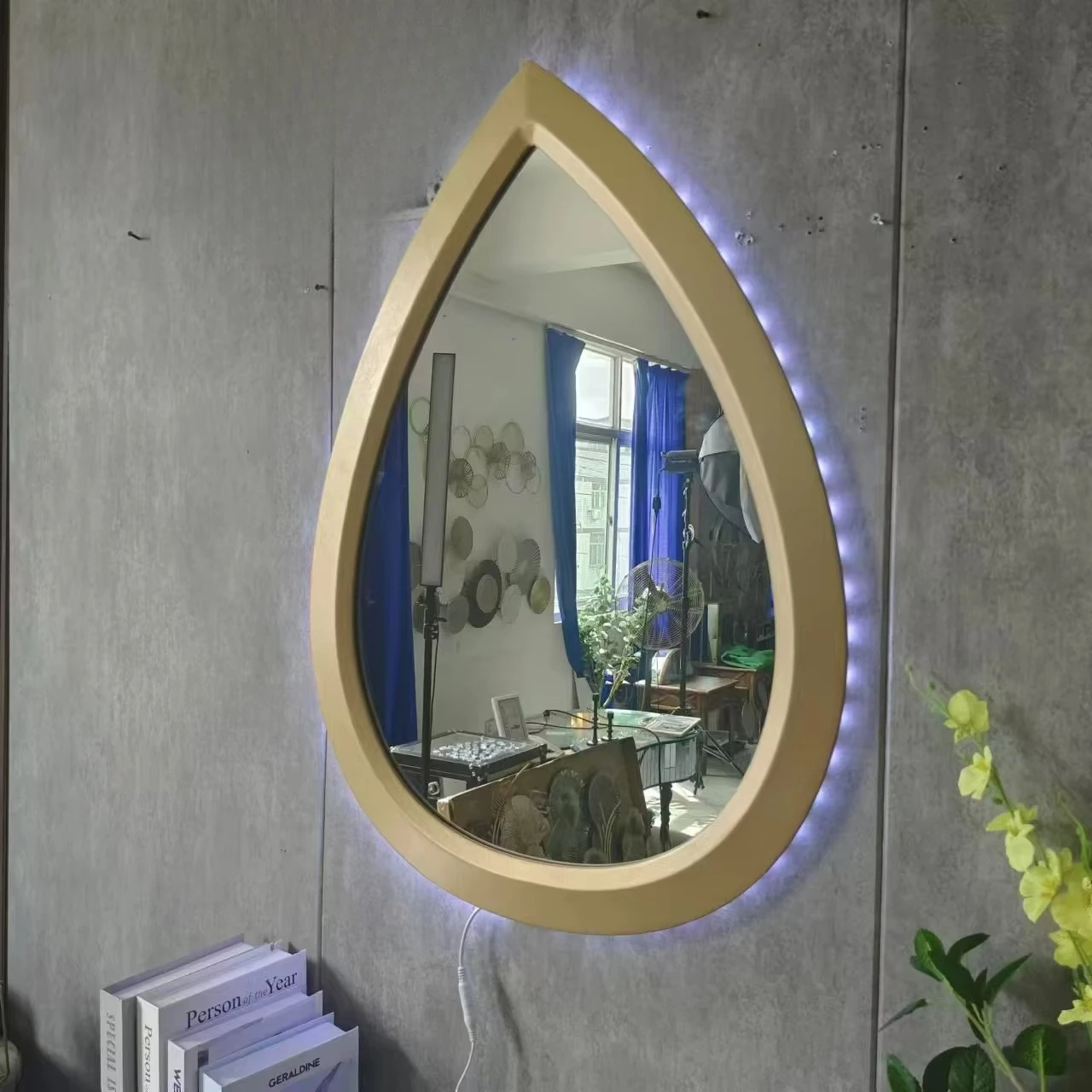 70X50 Contemporary Mirror Wooden Frame Wall Hanging Irregular Asymmetric Handmade Decoration