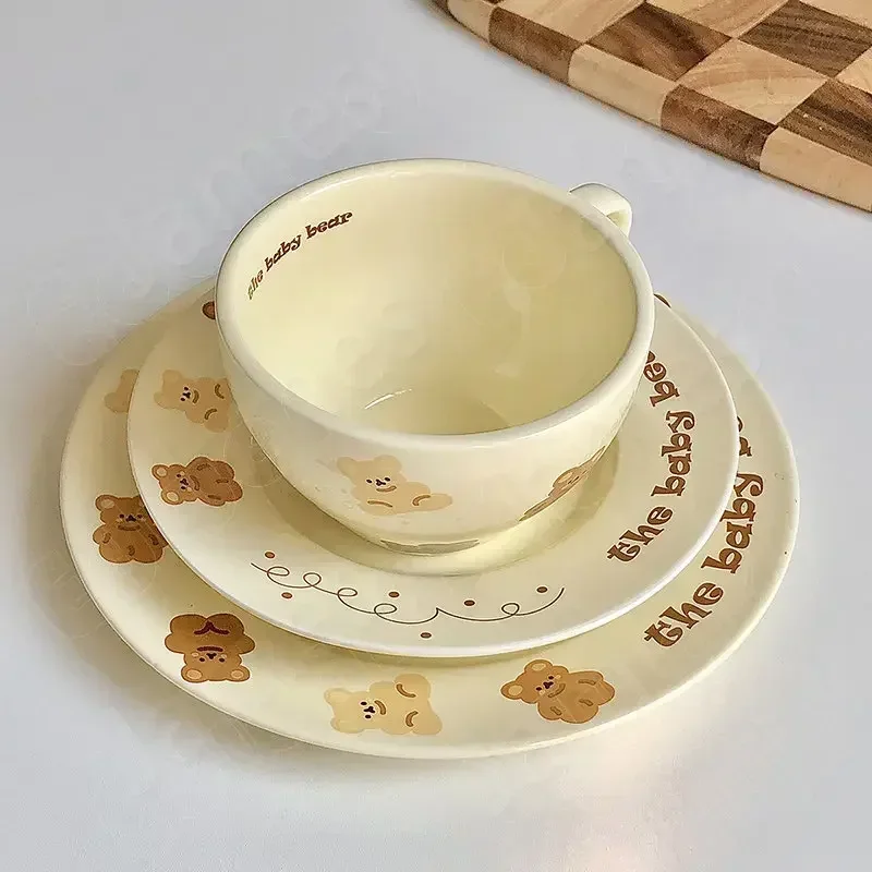 Dinner Plate Bear Pattern Cream Mug Coffee Cup Dinner Plates Nordic Style Tea Cup and Tea Tray Ceramic Cup Creativity Style Mug image 2