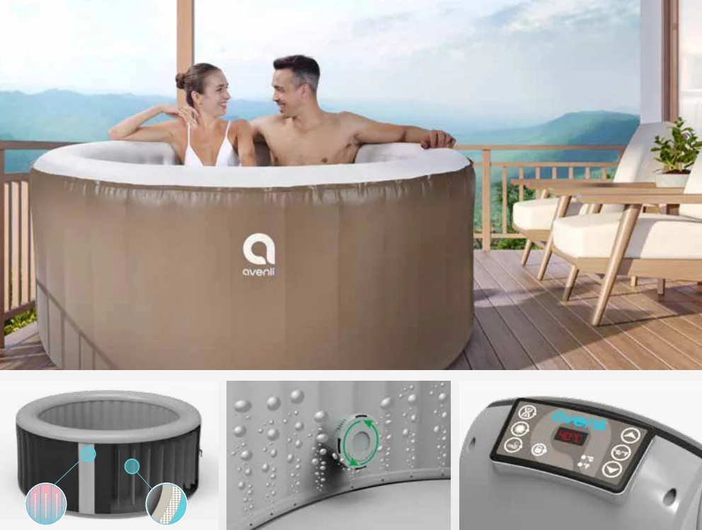 Inflatable Spa Pool 3 Person Whirlpool Hot Tub Massage PVC Outdoor Indoor Relaxation Use Portable Family Spa Bath System Durable
