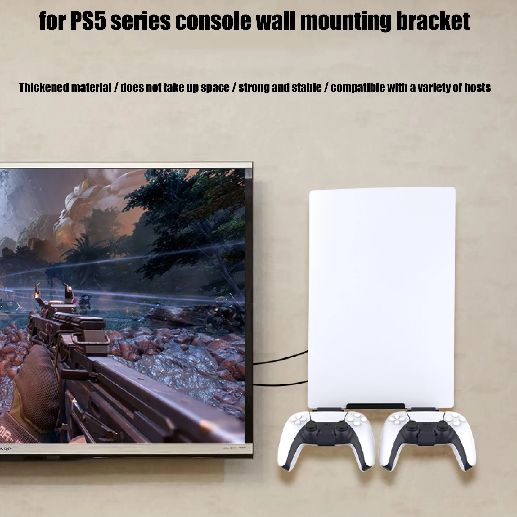 

Wall Mounted Console Stand For PS5/PS5 Slim Holder with 2 Controller Mounts Vertical Stand Storage Bracket