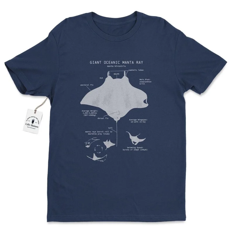 Manta Ray Anatomy Giant Ocean Manta Ray T-shirt Marine Biology Biologist Gift Manta Ray Gift Nautical T-shirt Street Wear Tops