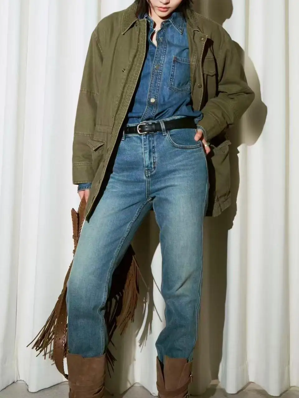 

Ретро Сарай Свободный Повседневный Воротник Военная Рабочая Одежда Jaet WEI STUFF коврик Хлопок Длинная Свеч Молния Чистый Цвет