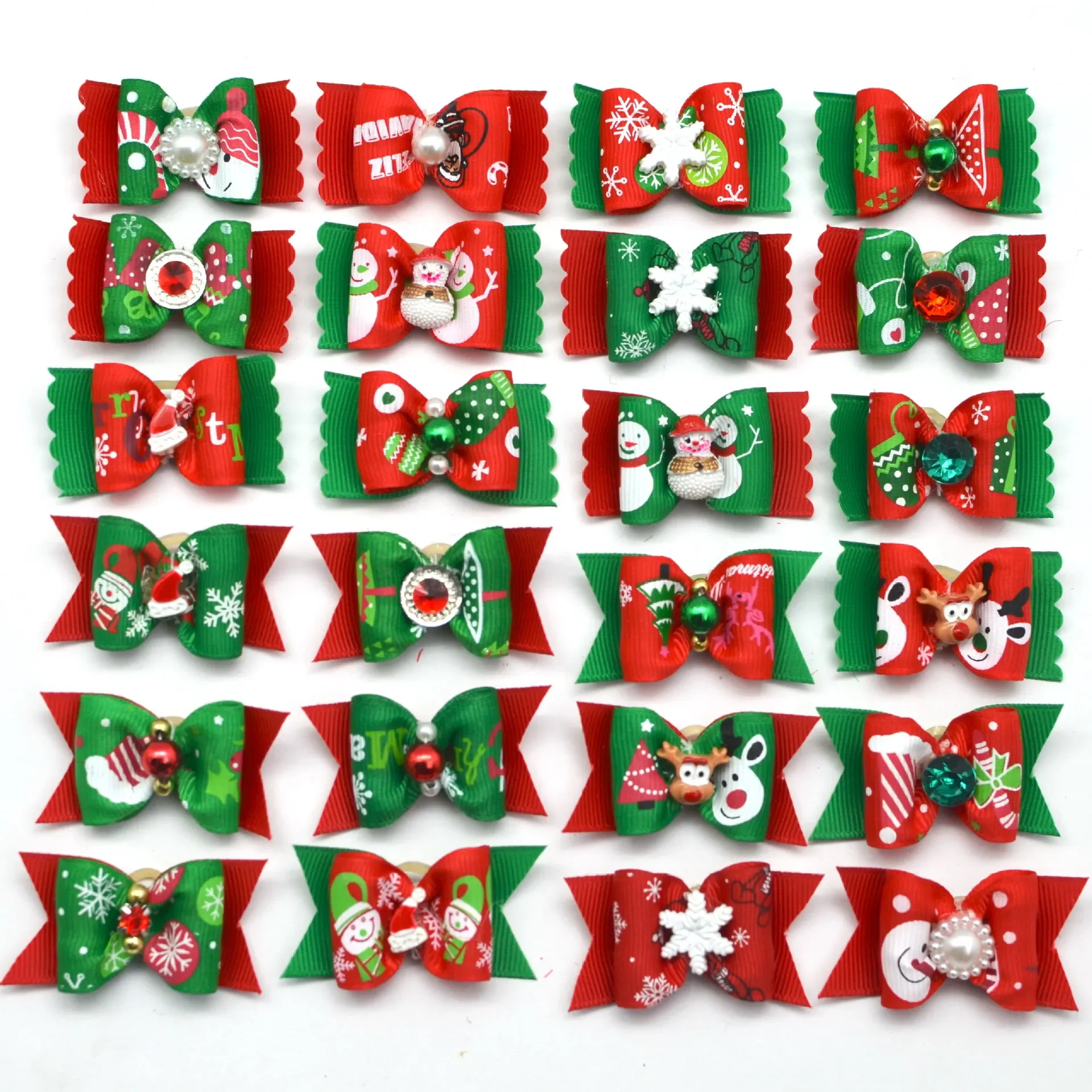 50pcs Bulk Christmas Pet Bow with  Rubber Band  Xmas Dog Hair Bows Puppy Dog Hair Accessories Perros Acesorios