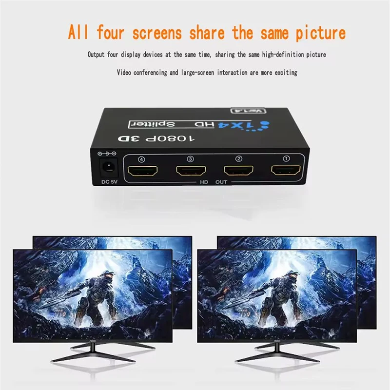 HD-kompatibler Splitter 1x4 HD-Video-Splitter-Verstärker 1 Eingang 4 Ausgänge Full HD 1080P HD-Verteiler-Adapter für PS4 PC HDTV Box – Detail 1
