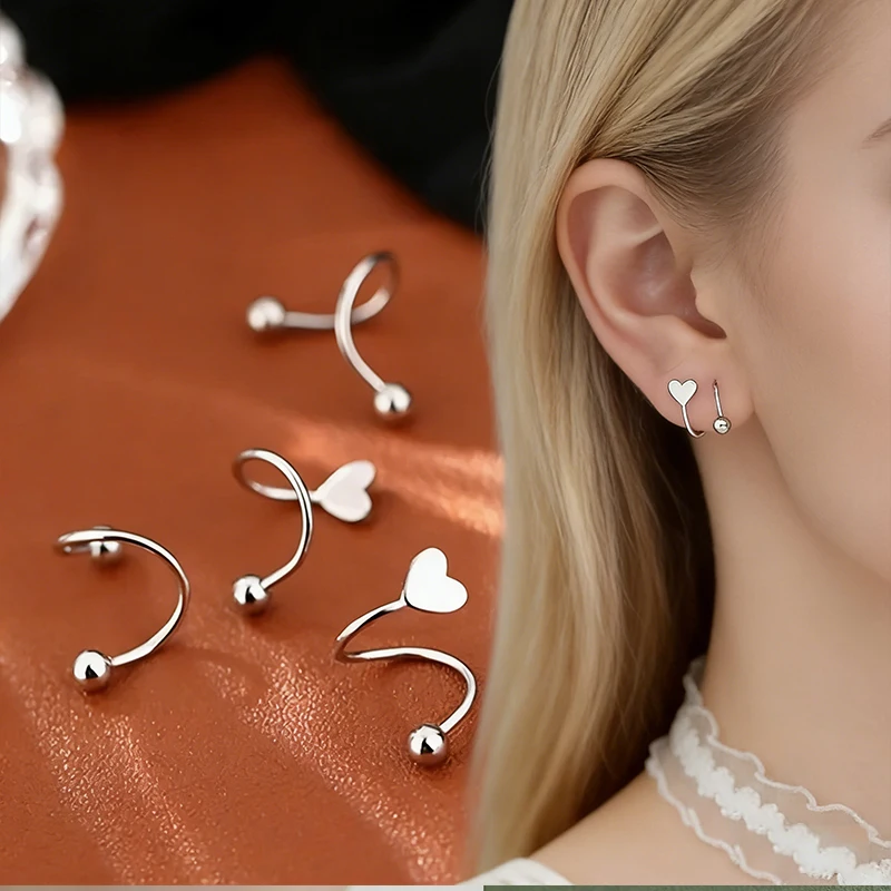 EVISPOL 2 pares de aretes de acero inoxidable en espiral retorcidos para piercing de labio, corazón, estrella, cartílago, tragus, hélix, joyería para perforaciones de oreja