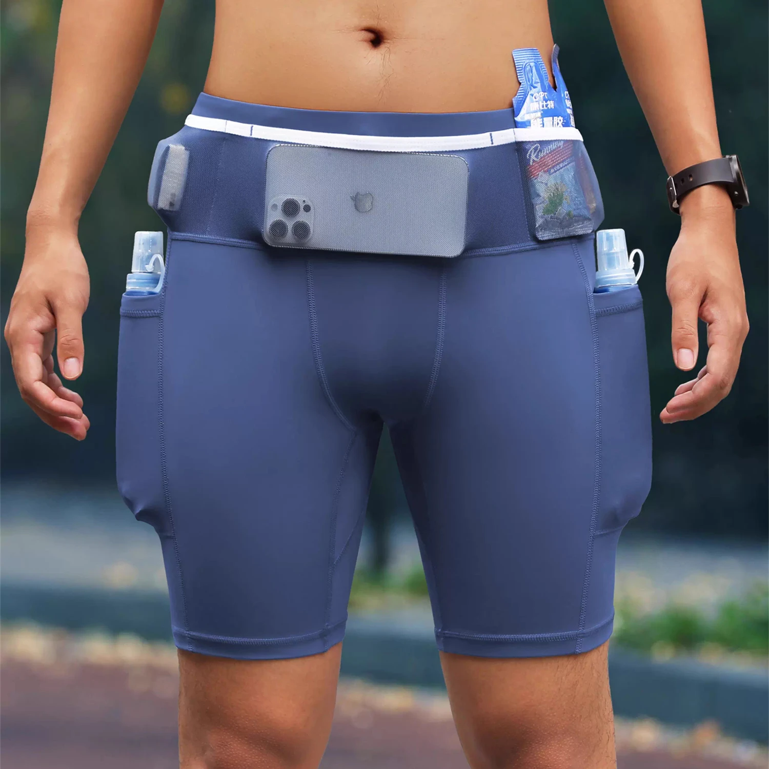 Herren-Mul-Pocket-Kompressions-Radhose, Laufhose, Fitness-Tights, Schnelltrocknende, Elastische Hose mit 6 Taschen – Detail 15