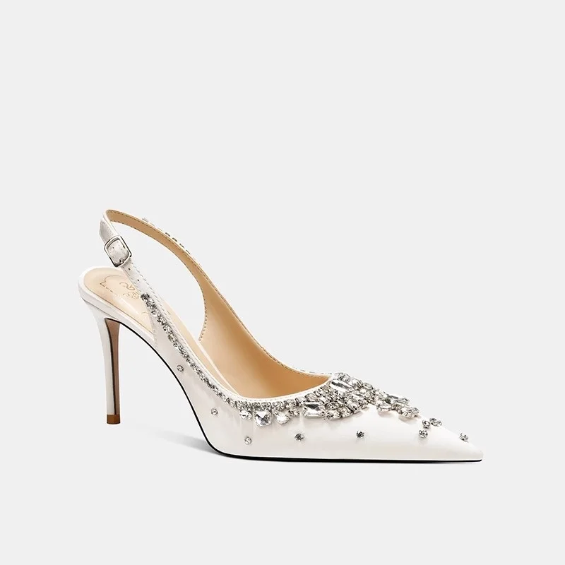 

Thin high-heeled sandals spring and summer new pointed rhinestone silk wedding shoes banquet dress crystal women's shoes
