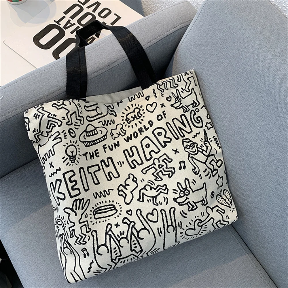 

New Canvas Bag Female College Students One Shoulder Bag Reusable Handheld Large Capacity Tote Bag Cloth Shopping Bag